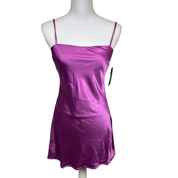 Lulus Women’s Chic Allure Purple Satin Lace-Up Mini Slip Dress Size Small NWT - Picture 2 of 11